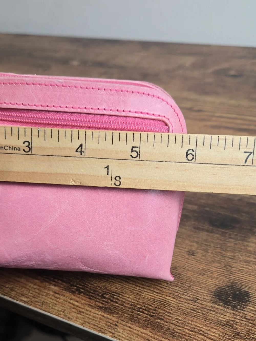 Abas Pink Leather Cosmetic Pouch Stylish Small Travel Makeup/Pouch Bag Euro Boho